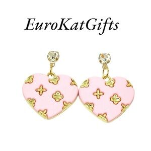 Betsey Johnson Pink Heart Crystal Enamel Earrings NEW NWT
